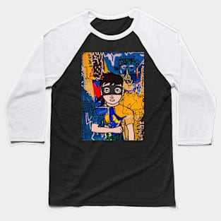 Urban Male Character with Basic Mask and Green Eyes in Planetary Street Art Baseball T-Shirt